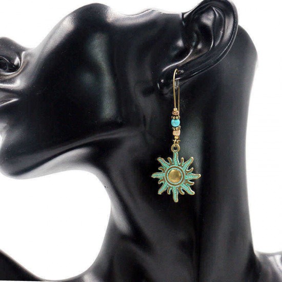 Ethnic Bronze Sun Ear Drop Earrings Retro Style Pendant Earring for Women