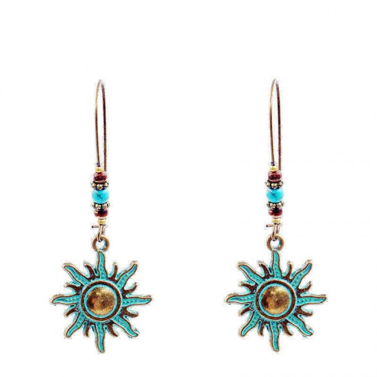 Ethnic Bronze Sun Ear Drop Earrings Retro Style Pendant Earring for Women