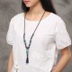 Ethnic Ceramic Beads Tassel Pendant Necklace Ethnic Adjustable Long Necklace for Women