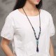 Ethnic Ceramic Beads Tassel Pendant Necklace Ethnic Adjustable Long Necklace for Women