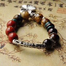 Ethnic Colorful Beads Flower Bracelet Vintage Adjustable Ceramic Bracelets For Women