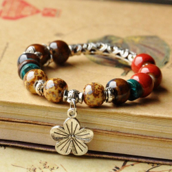 Ethnic Colorful Beads Flower Bracelet Vintage Adjustable Ceramic Bracelets For Women
