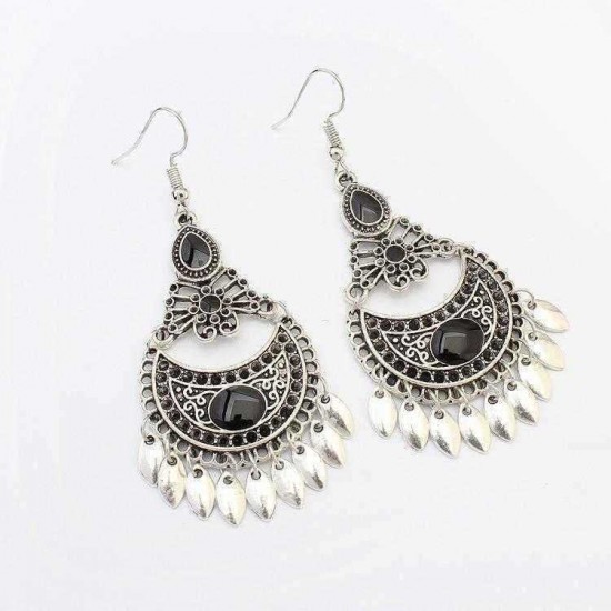 Ethnic Crescent Drop Earring Fashion Hollow Earrings Retro Long Alloy Leaf Earrings