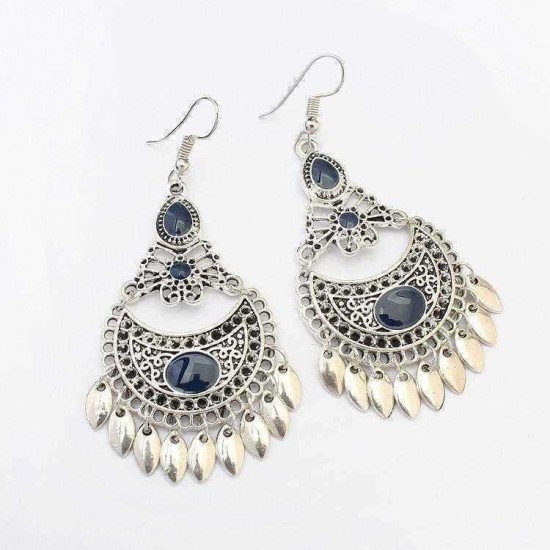 Ethnic Crescent Drop Earring Fashion Hollow Earrings Retro Long Alloy Leaf Earrings