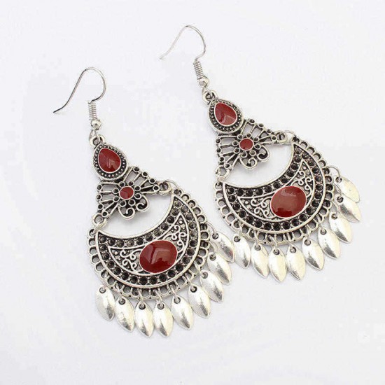 Ethnic Crescent Drop Earring Fashion Hollow Earrings Retro Long Alloy Leaf Earrings