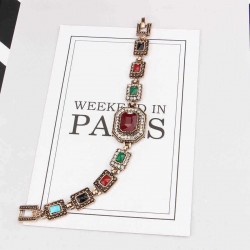 Ethnic Cuff Bracelet Polygonal Rhinestone Colorful Resin Bangle Vintage Jewelry for Women