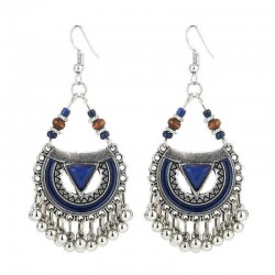 Ethnic Exaggerated Multielement Triangle Fan Shaped Retro Tassel Drop Earring for Women