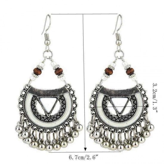 Ethnic Exaggerated Multielement Triangle Fan Shaped Retro Tassel Drop Earring for Women