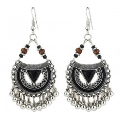 Ethnic Exaggerated Multielement Triangle Fan Shaped Retro Tassel Drop Earring for Women