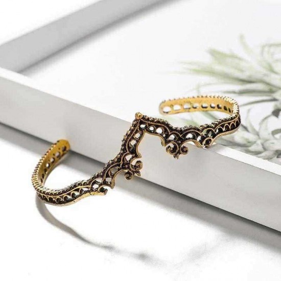 Ethnic Flower Alloy Open Bracelet Gold Sliver Crown Hallow Bracelet For Women