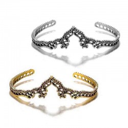 Ethnic Flower Alloy Open Bracelet Gold Sliver Crown Hallow Bracelet For Women