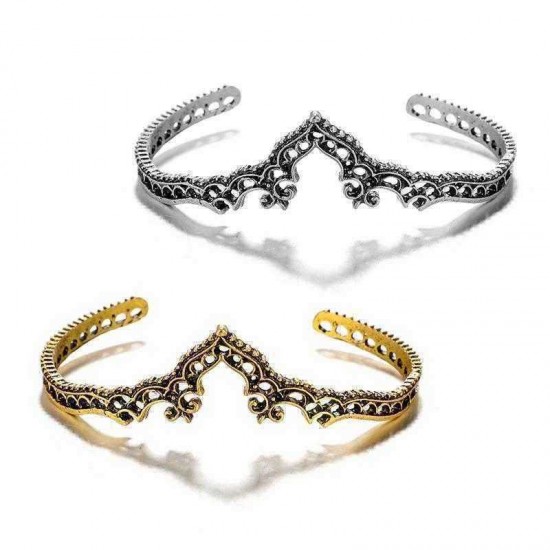 Ethnic Flower Alloy Open Bracelet Gold Sliver Crown Hallow Bracelet For Women