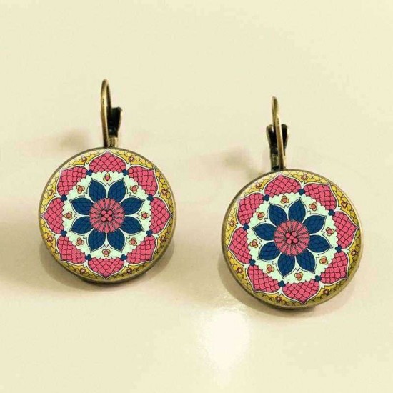 Ethnic Flower Ear Drop Earrings Round Ear Drop Alloy Earring For Women