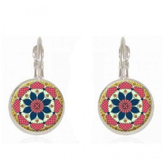 Ethnic Flower Ear Drop Earrings Round Ear Drop Alloy Earring For Women