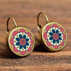 Ethnic Flower Ear Drop Earrings Round Ear Drop Alloy Earring For Women