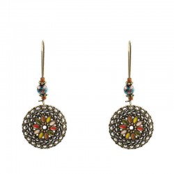 Ethnic Geometric Flower Ear Drop Earring Vintage Gold Dangle Earrings for Women