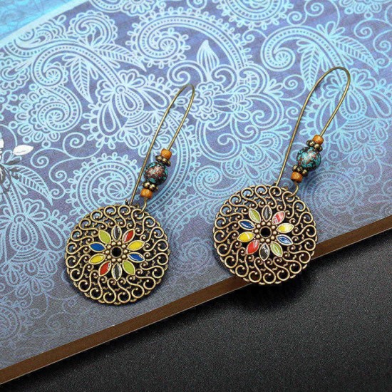 Ethnic Geometric Flower Ear Drop Earring Vintage Gold Dangle Earrings for Women