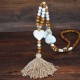 Ethnic Geometric Pendant Long Necklace Tassels Handmade String Beads Long Necklace Bohemian Jewelry