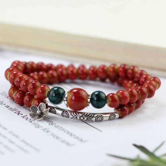 Ethnic Handmade Beaded Bracelet Flower Ceramic Multilayer Bracelets Vintage Jewelry for Women