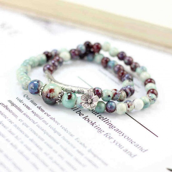 Ethnic Handmade Beaded Bracelet Flower Ceramic Multilayer Bracelets Vintage Jewelry for Women