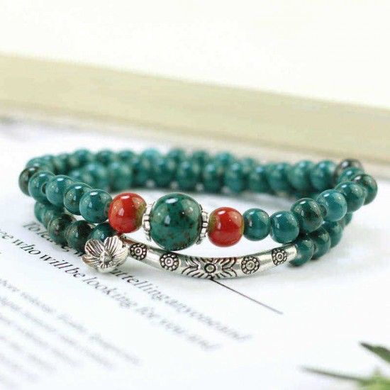 Ethnic Handmade Beaded Bracelet Flower Ceramic Multilayer Bracelets Vintage Jewelry for Women