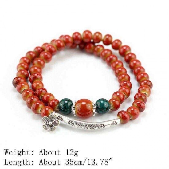 Ethnic Handmade Beaded Bracelet Flower Ceramic Multilayer Bracelets Vintage Jewelry for Women