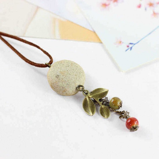 Ethnic Handmade Beads Pendant  Necklace Irregular Geometric Leaves Charm Necklace Jewelry For Women