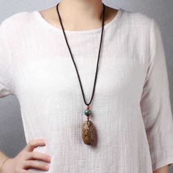 Ethnic Handmade Bodhi Pendant Necklace Long-Style Stone Sweater Necklace Unisex