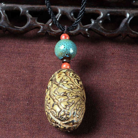 Ethnic Handmade Bodhi Pendant Necklace Long-Style Stone Sweater Necklace Unisex