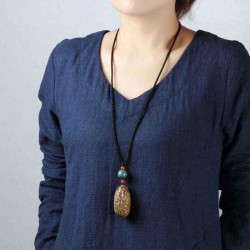 Ethnic Handmade Bodhi Pendant Necklace Long-Style Stone Sweater Necklace Unisex