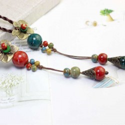 Ethnic Handmade Pendant Necklace Round Beaded Flower Charm Necklace Vintage Jewelry for Women