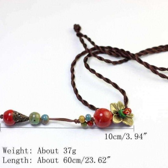 Ethnic Handmade Pendant Necklace Round Beaded Flower Charm Necklace Vintage Jewelry for Women