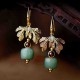 Ethnic Jewelry Vintage Handmade Earrings Luxury Gold Leaf Jade Charm Dangle Earring for Women