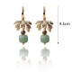 Ethnic Jewelry Vintage Handmade Earrings Luxury Gold Leaf Jade Charm Dangle Earring for Women