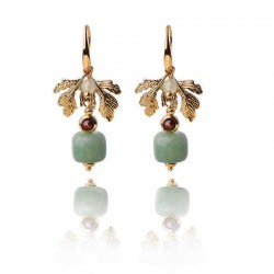 Ethnic Jewelry Vintage Handmade Earrings Luxury Gold Leaf Jade Charm Dangle Earring for Women