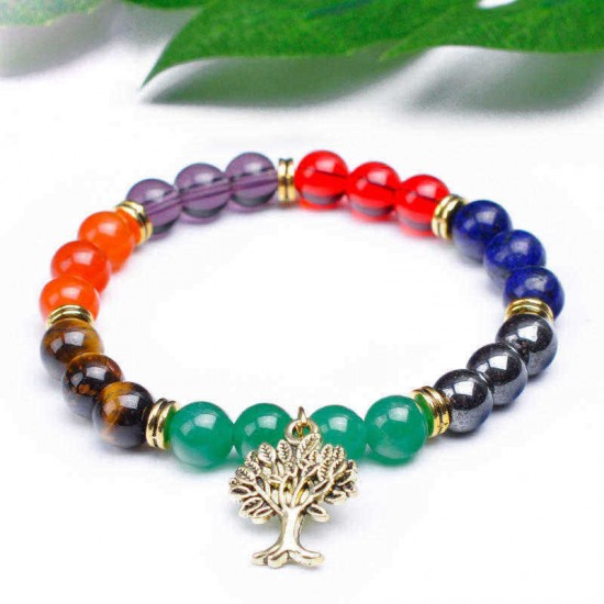 Ethnic Life Tree Pendant Bracelet 8mm Natural Stone Bead Bracelet Jewelry For Women