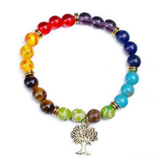 Ethnic Life Tree Pendant Bracelet 8mm Natural Stone Bead Bracelet Jewelry For Women