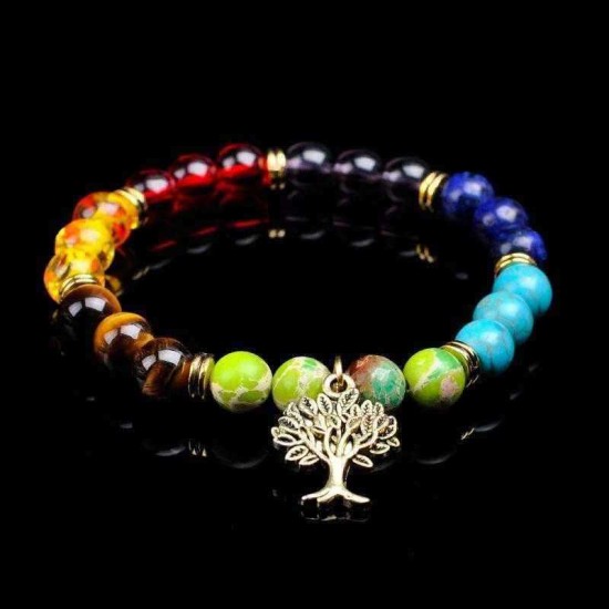 Ethnic Life Tree Pendant Bracelet 8mm Natural Stone Bead Bracelet Jewelry For Women