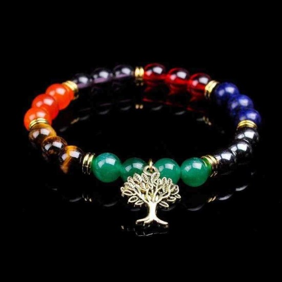 Ethnic Life Tree Pendant Bracelet 8mm Natural Stone Bead Bracelet Jewelry For Women