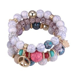 Ethnic Multi-Layer Beaded Bracelet Colorful Natural Stone Alloy Pendant Bracelet For Women