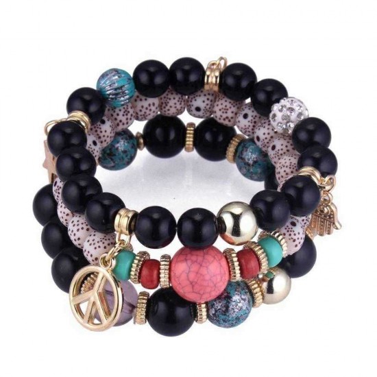 Ethnic Multi-Layer Beaded Bracelet Colorful Natural Stone Alloy Pendant Bracelet For Women