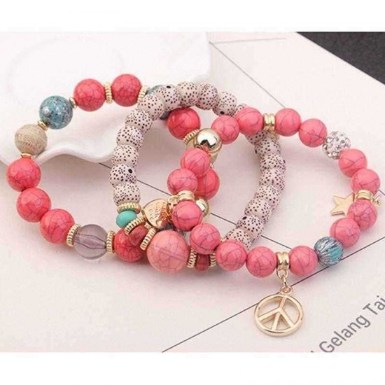 Ethnic Multi-Layer Beaded Bracelet Colorful Natural Stone Alloy Pendant Bracelet For Women