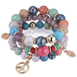 Ethnic Multi-Layer Beaded Bracelet Colorful Natural Stone Alloy Pendant Bracelet For Women