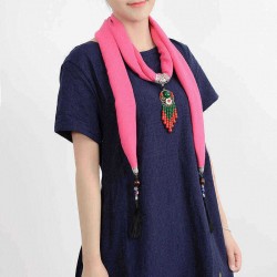 Ethnic Multifunction Women Necklace Bohemian Flower Bead Tassel Cotton Scarf Clothing Accessories