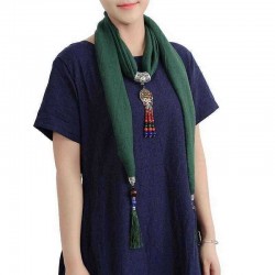 Ethnic Multifunction Women Necklace Retro Shell Flower Colorful Bead Tassel Cotton Scarf Gift