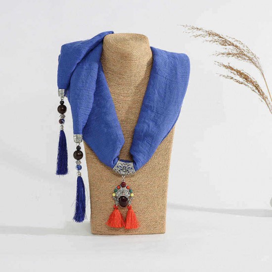 Ethnic Multifunction Women Necklace Tassel Pendant Vintage Cotton Scarf Clothing Accessories Gift