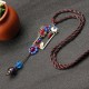 Ethnic Necklace Flower Bird Pattern Vintage Jade Pendant Rope Necklace for Women