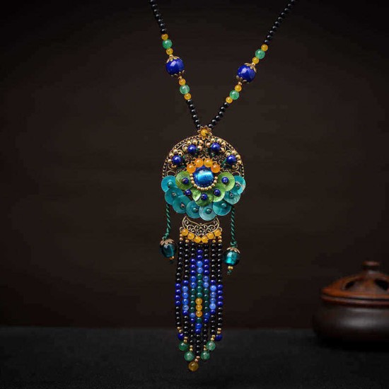 Ethnic Necklace Vintage Beads Blue Jade Necklace Wholesale for Women