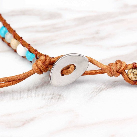 Ethnic Ocean Jasper Stone Bracelet Charm Wrap Leather Bracelet For Women Retro Style Bracelet