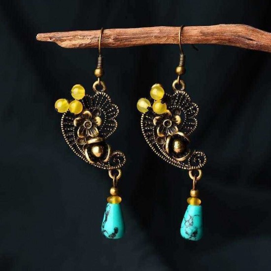 Ethnic Palace Flower Earrings Vintage Alloy Ear Drop Earring For Women Bronzer Alloy Earrings